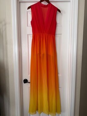 Bebe S Sunset Ombre Sleeveless Maxi Dress - Red to Yellow